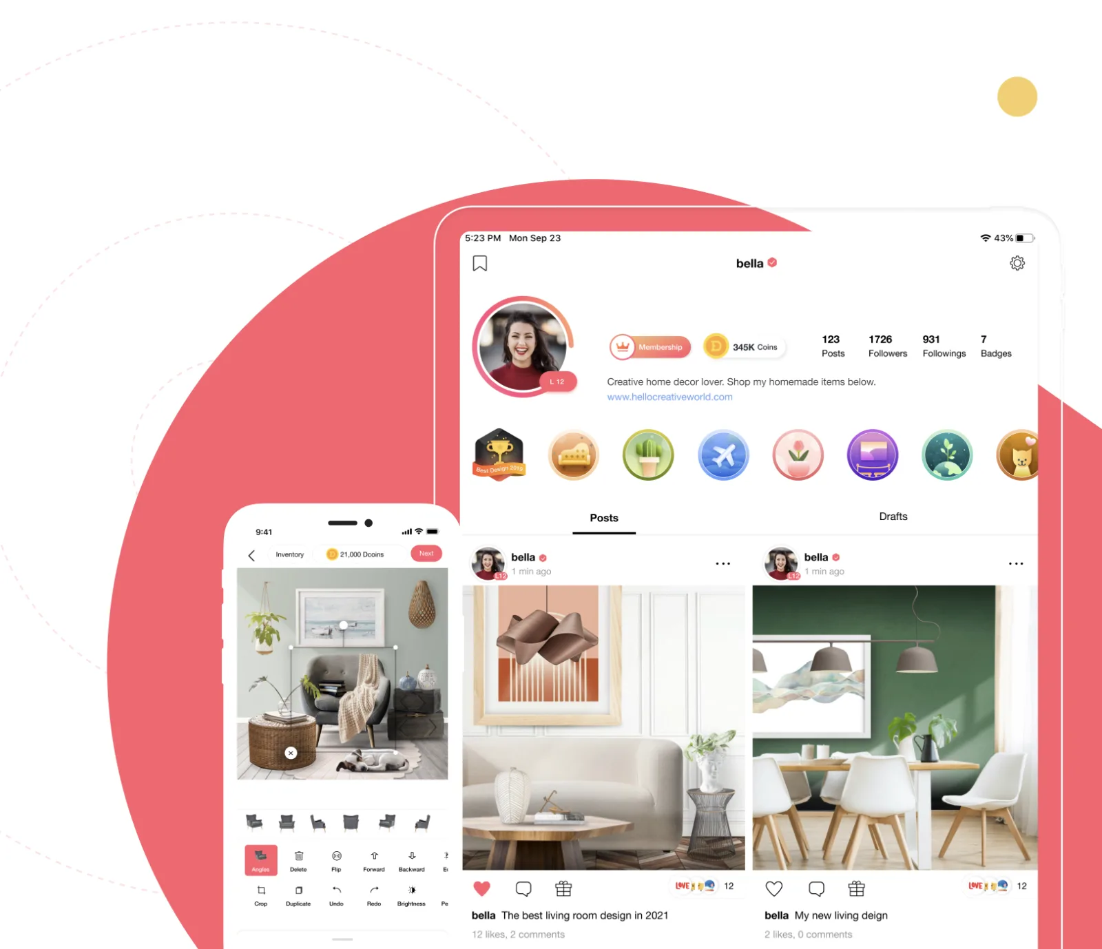 DecorMatters — iPad profile and iPhone design editor on the signature coral circle