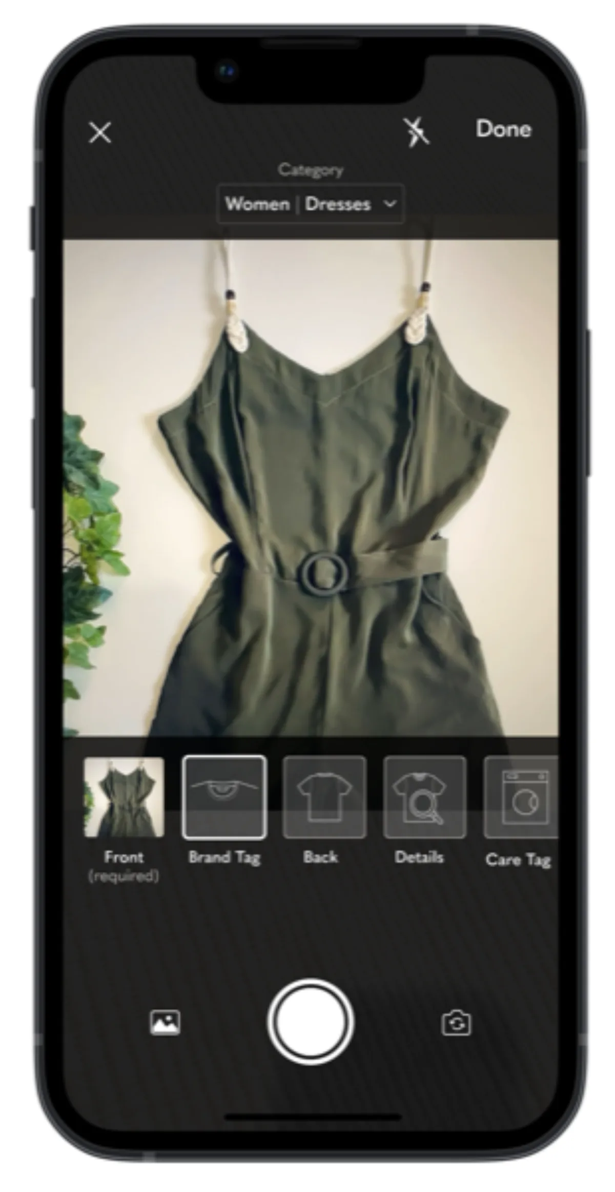 Smart List AI step 2 — category detected as Women Dresses with guided photo angles below